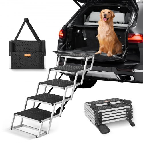 

VEVOR Dog Stair for Cars 5-step Folding Dog Steps Aluminum Loads up to 150 lbs, Foldable 30.3-31.9in Adjustable Height