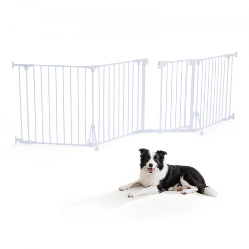 VEVOR Freestanding Dog Gate 30" Tall 4-Panel Foldable Metal Pet Gate White, For Stairs Doorways, Dual-Triangle Support, Sturdy Metal Construction, Freestanding or Wall Mount, Flexible Shapes, Easy Fit
