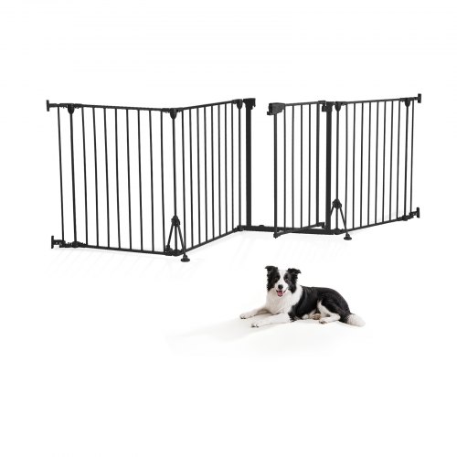 VEVOR Freestanding Dog Gate 32" Tall 4-Panel Foldable Metal Pet Gate Black, For Stairs Doorways, Dual-Triangle Support, Sturdy Metal Construction, Freestanding or Wall Mount, Flexible Shapes, Easy Fit