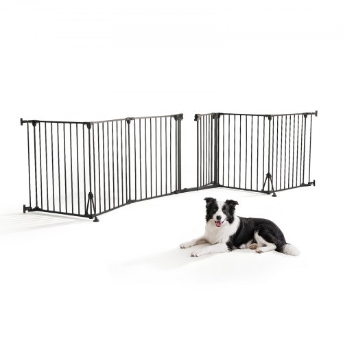 VEVOR Freestanding Dog Gate 32" Tall 6-Panel Foldable Metal Pet Gate Black, For Stairs Doorways, Dual-Triangle Support, Sturdy Metal Construction, Freestanding or Wall Mount, Flexible Shapes, Easy Fit