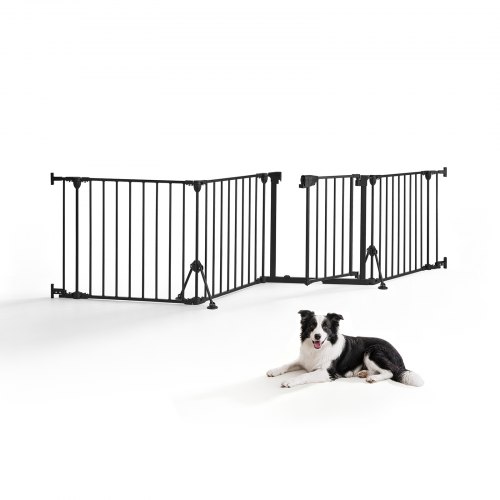 Vevor Freestanding Dog Gate 24" Tall 4-Panel Foldable Metal Pet Gate Black, For Stairs Doorways, Dual-Triangle Support, Sturdy Metal Construction, Freestanding or Wall Mount, Flexible Shapes, Easy Fit