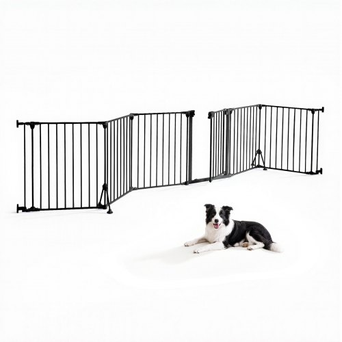 Vevor Freestanding Dog Gate 30" Tall 6-Panel Foldable Metal Pet Gate Black, For Stairs Doorways, Dual-Triangle Support, Sturdy Metal Construction, Freestanding or Wall Mount, Flexible Shapes, Easy Fit