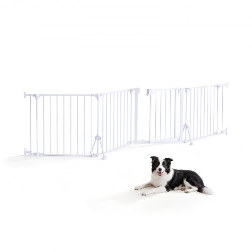 VEVOR Freestanding Dog Gate 24" Tall 4-Panel Foldable Metal Pet Gate White, For Stairs Doorways, Dual-Triangle Support, Sturdy Metal Construction, Freestanding or Wall Mount, Flexible Shapes, Easy Fit