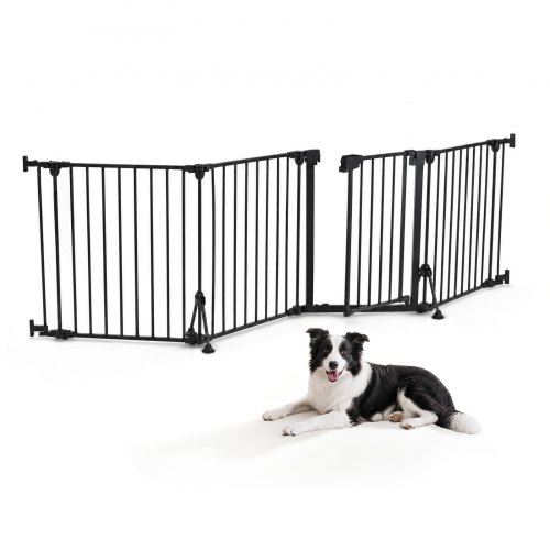 VEVOR Freestanding Dog Gate 30" Tall 4-Panel Foldable Metal Pet Gate Black, For Stairs Doorways, Dual-Triangle Support, Sturdy Metal Construction, Freestanding or Wall Mount, Flexible Shapes, Easy Fit