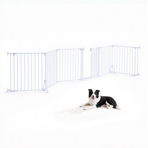 Vevor Freestanding Dog Gate 30" Tall 6-Panel Foldable Metal Pet Gate White, For Stairs Doorways, Dual-Triangle Support, Sturdy Metal Construction, Freestanding or Wall Mount, Flexible Shapes, Easy Fit