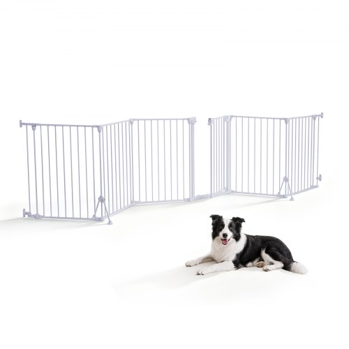 Vevor Freestanding Dog Gate 32" Tall 6-Panel Foldable Metal Pet Gate White, For Stairs Doorways, Dual-Triangle Support, Sturdy Metal Construction, Freestanding or Wall Mount, Flexible Shapes, Easy Fit
