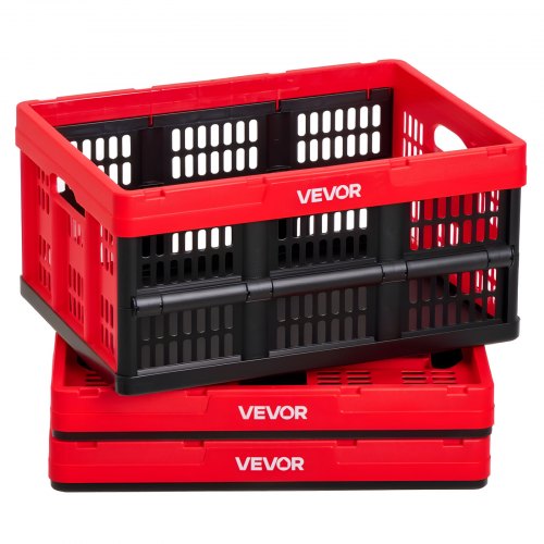 VEVOR Plastic Collapsible Storage Bins, 32L 3 Packs, Stackable Folding Storage Crates with Handles, Holds 12 kg Per Bin, Foldable Heavy Duty Containers, Space-Saving Baskets, for Home Organizing