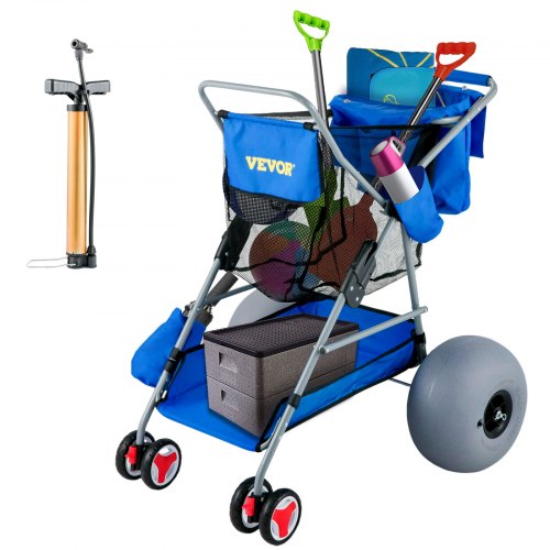 VEVOR Wonder Wheeler Wide Beach Cart with 12'' Balloon Wheels & Storage Bag