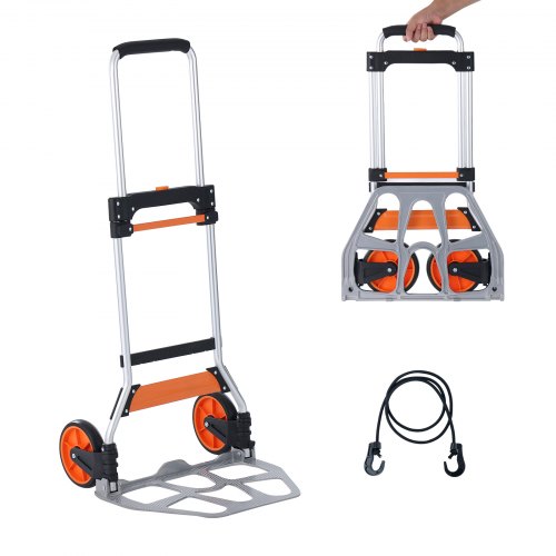 

VEVOR Folding Hand Truck, 125 kg Load Capacity, Aluminum Portable Cart, Convertible Hand Truck and Dolly with Telescoping Handle and PP+TPR Wheels, Ultra Lightweight Super Strong for Moving Warehouse