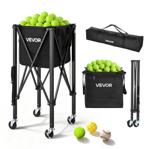 VEVOR Tennis Ball Hopper, Holds 150 Tennis Balls, Foldable Pickleball Basket Cart with Wheels for Easy Pick Up, Lightweight Aluminum Alloy, Portable P
