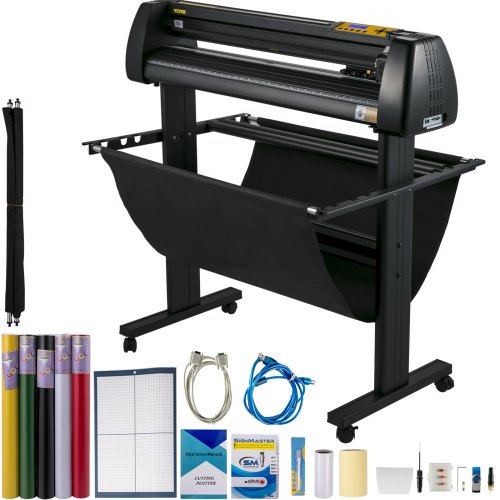 VEVOR Vinyl Cutter, 34in/870mm Vinyl Plotter, Offline Operation with LCD, Accessories and Floor Stand, Adjustable Force and Speed for Sign Making Plotter Cutter, Available with COM, USB and U-Disk