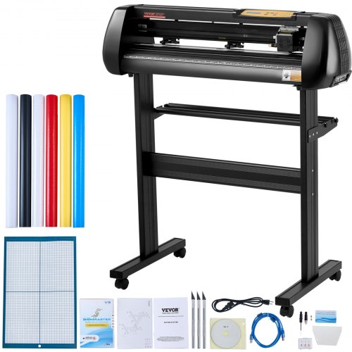 

VEVOR Vinyl Cutter Machine, Upgraded 28 Inch Paper Feed Cutting Plotter Bundle, Adjustable Force & Speed Vinyl Printer with Powerful Stepper Motors, Signmaster Software Compatible with Windows System