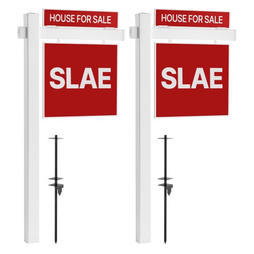 

VEVOR Real Estate Sign Post, 2-Pack, 6 ft Tall, PVC Realtor Yard Sign Holder with 36 in Arm Holds up to 24 in, Easy to Install, Wind-Resistant, for Open House and Home, Yard, Road, White (No Signs)