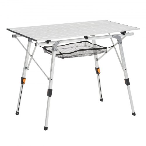 VEVOR Folding Camping Table, Portable Roll Up Side Tables, Lightweight Aluminum Beach Table with Adjustable Height, Top Mesh Layer and Carry Bag, For