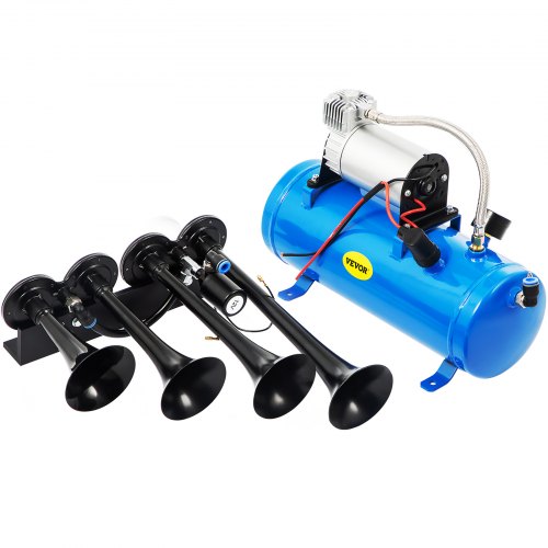 8MILELAKE Air Compressor Tool 150 PSI 12V with Chrome 4-Trumpet Air Horn for Train Truck 