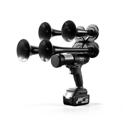Vevor Cordless 4-Trumpet Air Horn 130dB Train Air Horn & Built-in Air Pump, 18V 4Ah Lithium Battery, Powerful Sound, Strong Penetration, Handheld Portable for Vehicle Alerts, Holiday & Sporting Events