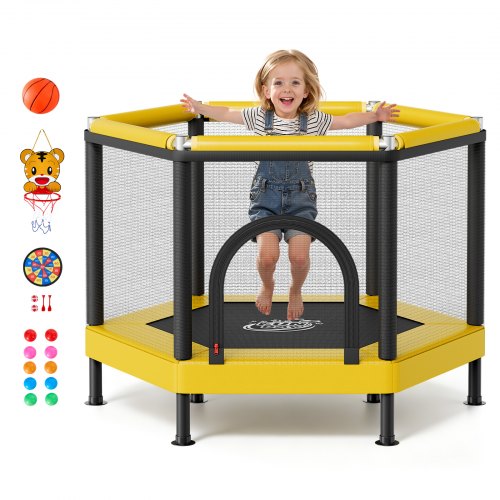 

VEVOR Trampoline for Kids, Toddler Mini Trampoline, 132 lbs Capacity Indoor Outdoor Play Toys with Enclosure Net and Basketball Hoop, Easy to Assemble, Christmas Toys Birthday Gifts for Girls Boys