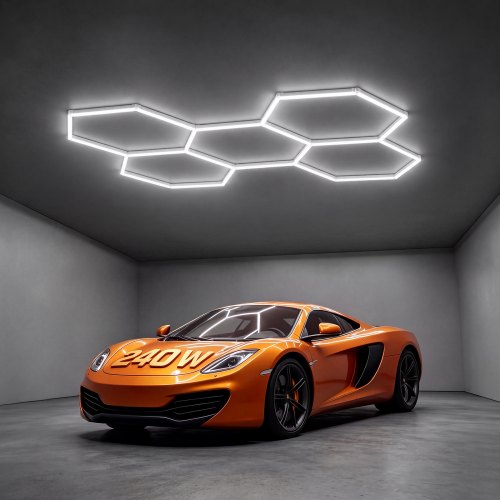 Vevor Hexagon Garage Lights 240W 28800LM 6500K 5 Grid Systems LED Light, Bright Honeycomb Hex Car Detailing Lighting, Easy Install, Durable PC Material, for Garage, Warehouse, Workshop, Shop, Gym