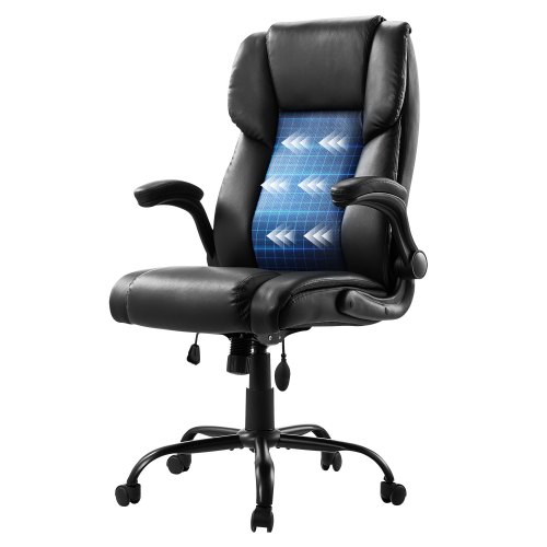 

VEVOR Executive Office Chair, 300lbs Capacity with Airbag-style Adjustable Lumbar Support, High Back PU Leather Office Chair Ergonomic for Back Pain, with Padded Flip-up Arms