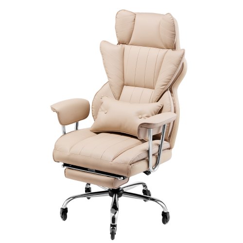 

VEVOR Executive Office Chair with Footrest, 400 lbs Capacity With Heavy Duty PU Leather Wide Office Chair, Big and Tall Reclining Office Chairs with Lumbar Support, Strong Metal Base Quiet Wheels, Khaki