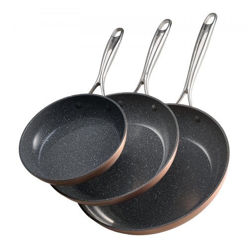 

VEVOR 3 Pcs Frying Pan Aluminum Skillet Set 200 270 300 mm Handle Seasoned Grey