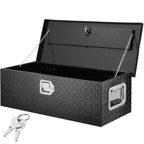 

VEVOR Heavy Duty Aluminum Truck Bed Tool Box, Diamond Plate Tool Box with Side Handle and Lock Keys, Storage Tool Box Chest Box Organizer for Pickup, RV, Trailer, Truck Bed, 30"x13"x9.6", Black