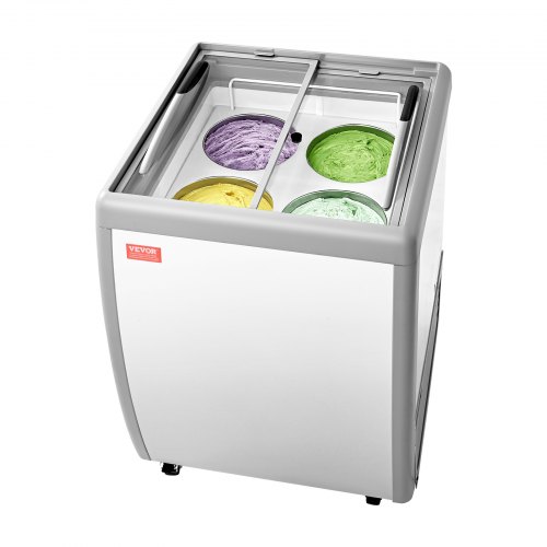 

VEVOR Commercial Ice Cream Display Case, 5.6 Cu.ft Chest Freezer, Restaurant Gelato Dipping Cabinet Top Deep Freezer with Locking Casters, Sliding Glass Door, LED Lighting, Hold 4 Ice Cream Tubs