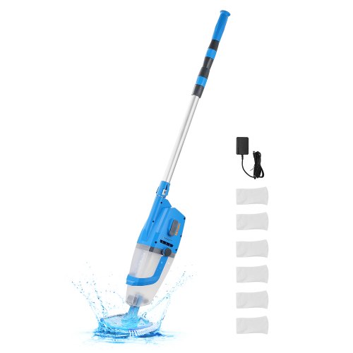 

VEVOR Pool Vacuum, 26 GPM Handheld Cordless Hot Tub Vacuum with Extension Pole, for Deep Cleaning & Strong Suction, Rechargeable Pool Cleaner, Running up to 1Hour, for Above Ground/Inground Pool Spas