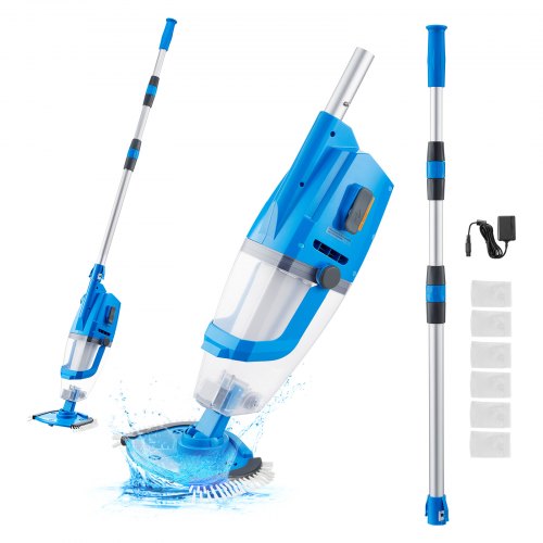 VEVOR Pool Vacuum, 26 GPM Handheld Cordless Hot Tub Vacuum with Extension Pole, for Deep Cleaning & Strong Suction, Rechargeable Pool Cleaner, Running