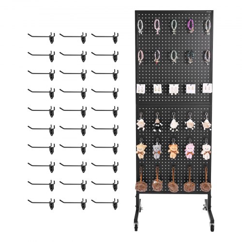 

VEVOR Pegboard Display Stand with 30 Hooks & Wheels Pegboard Panel Display Black