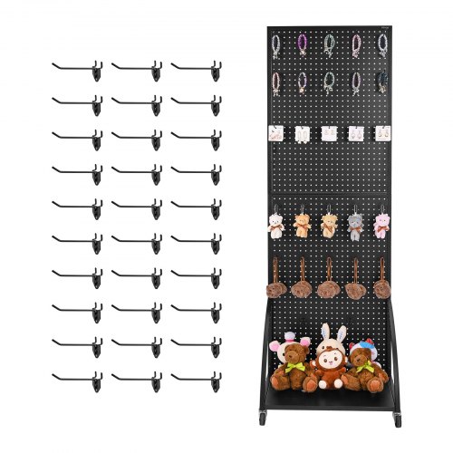 

VEVOR Pegboard Display Stand with a Plate & 30 Hooks Pegboard Display Rack Black