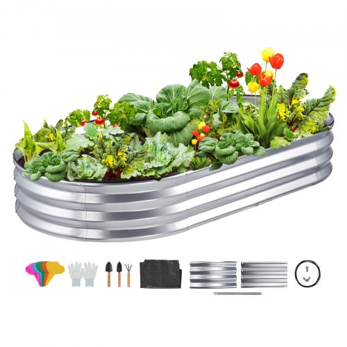 

VEVOR Raised Garden Bed, 6 x 3 x 0.9 ft Galvanized Metal Planter Box, Outdoor Planting Boxes with Open Base, for Growing Flowers/Vegetables/Herbs in Backyard/Garden/Patio/Balcony, Silver