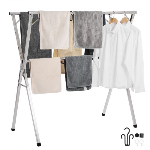 

VEVOR 2-Tier Telescopic Clothes Drying Rack w/ 30 Windproof Holes & 2 Shoe Hooks