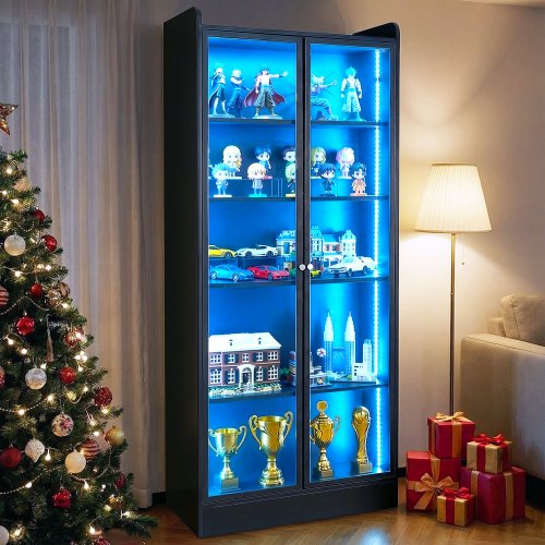 VEVOR Lighted Display Cabinet with Acrylic Doors 67 in Tall 5-Tier Curio Cabinet