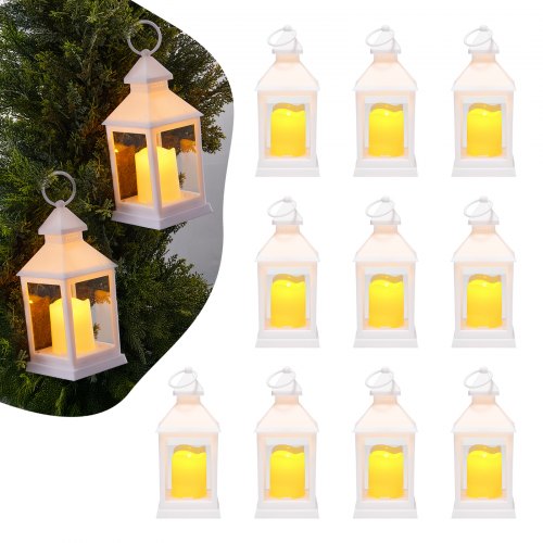 

VEVOR 12 Pcs Decorative Candle Lantern, LED Electric Flameless Candle, Plastic LED Holder with Glass, Wall Hanging Indoor Porch Lanterns for Wedding Table Party Farmhouse Indoor Decor, White