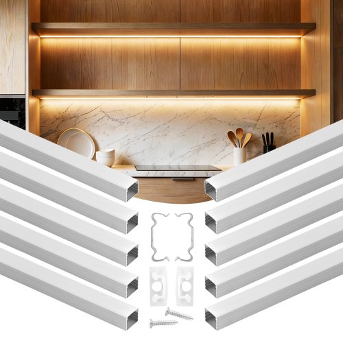 

VEVOR 10-Pack 6.6 ft/2M Plus-Size U Shape LED Aluminum Channel, with Milky Cover, End Caps and Mounting Clips, Aluminum Profile for LED Strip Light, Easy Installation, for Under Cabinet Ceiling Coves