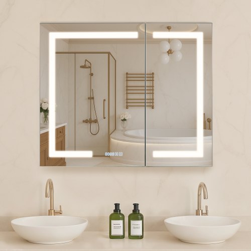 

Lighted Medicine Cabinet 36 x 30" HD Tempered Glass Mirror Recessed Wall