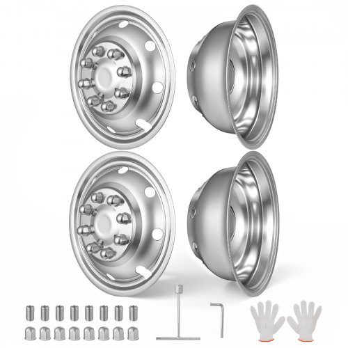 Vevor 16-Inch Wheel Simulators 8 Lug Stainless Steel Front and Rear Wheel, Fit for 1974-1998 Ford F350, 1992-2021 Ford E350/E450, 1974-1999 Dodge Ram 3500, 4 Hand Holes, Polished Hubcaps Covers, 4pcs