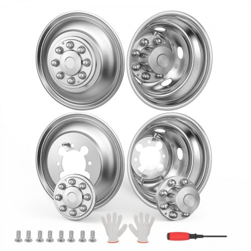 VEVOR 17-Inch Wheel Simulators 8 Lug Stainless Steel Front and Rear Wheel, Fit for 2003-2021 Dodge Ram 3500 Dually Truck Models, 5 Hand Holes, Mirror Polished Finish, Bolt On Hubcaps Covers, 4pcs