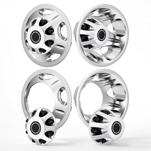 VEVOR 17-Inch Wheel Simulators 8 Lug ABS Chrome Plated Front and Rear Wheel, Fit for 2011 and newer Chevrolet Silverado, GMC 3500, GMC Sierra 3500 Models, 4 Hand Holes, Polished Hubcaps Covers, 4pcs