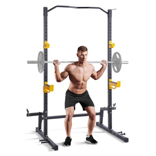 

VEVOR Squat Stand Power Rack, Multi-Functional Power Rack with Pull up Bar, Hook, and Weight Plate Storage Attachment, Adjustable Power Rack Cage, Steel Exercise Squat Stand for Home Gym Equipment