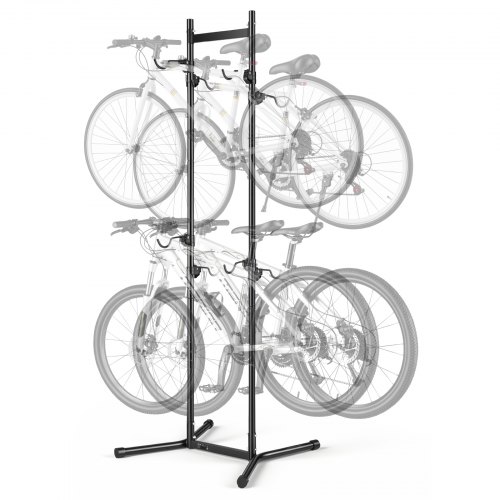 VEVOR Bike Stand for 4 Bikes, Freestanding Vertical Bike Storage Rack, with Height-Adjustable Hooks, Heavy-Duty Carbon Steel Garage Bicycle Floor Stan-image-010366053806
