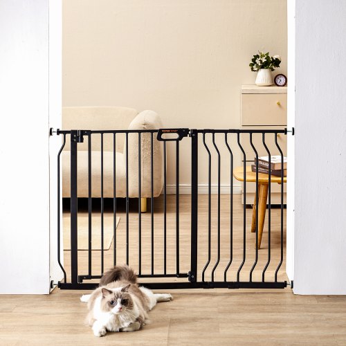 

VEVOR Baby Gate, 29.5"-48.4" Extra Wide, 30" High, Dog Gate for Stairs Doorways and House, Easy Step Walk Thru Auto Close Child Gate Pet Security Gate with Pressure Mount Kit and Wall Mount Kit, Black