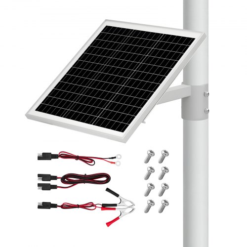 

VEVOR 20W 12V Solar Panel Battery Charger, Solar Battery Trickle Charger Maintainer with Built-in Controller & Pole Mount Bracket, IP65 Waterproof for Gate Fence Farm Lawn (Fits 1.57" - 2.68" Poles)