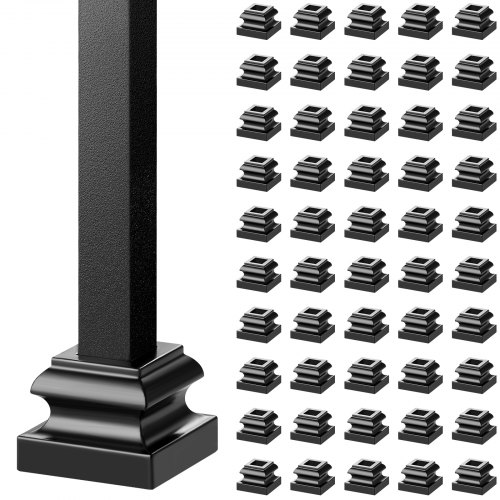 

VEVOR Aluminum Alloy Baluster Shoes Stair Flat Shoe with Screw Holes for 1/2 Inch Square Scroll Basket Twist Knuckle Staircase Balusters Metal Spindle Railing, Satin Black (50 Pcs)
