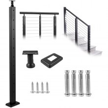 VEVOR Cable Railing Post Level Deck Stair Post 42 x 1.97 x 1.97" Cable Handrail Post Stainless Steel Brushed Finishing Deck Railing Pre-Drilled Pickets with Mounting Bracket Stair Railing Kit Black