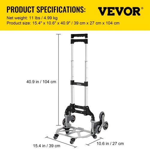 10 Wheels Folding Hand Truck Stair Climber Steel Cart Dolly with Climbing Rope 