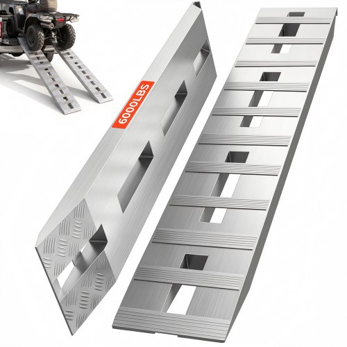 

VEVOR 152.4 x 30.5 cm Aluminum Trailer Ramps 2721.6 kg Total Beavertail Hook End 1 Pair 2 Ramps