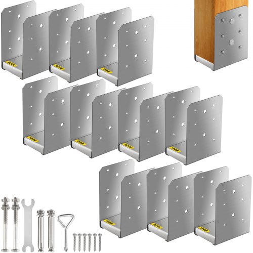 VEVOR Standoff Post Base 4 x 6"(Inner Size:3.74 x 5.12") 10 PCS Stainless Steel Adjustable Post Base Adjustable Post Anchor with Fiber Drawing Surface and Full Set of Accessories for Rough Size Lumber