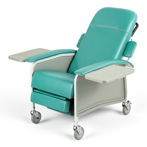 VEVOR 4-Position Geri Reclining Chair 500LBS Capacity Geri Chair Recliner, 4-Wheel Medical Recliner Chairs with Trendelenburg, Soft Padded Seat & Trays for Hospitals, Clinics, Geriatric Home Care
